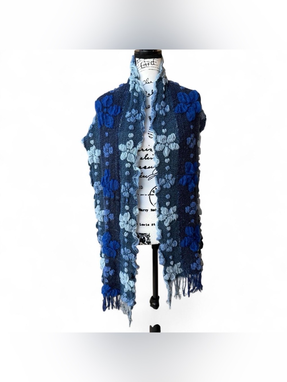 Blue Textured Knit Ruffle Scarf - Picture 4 of 7